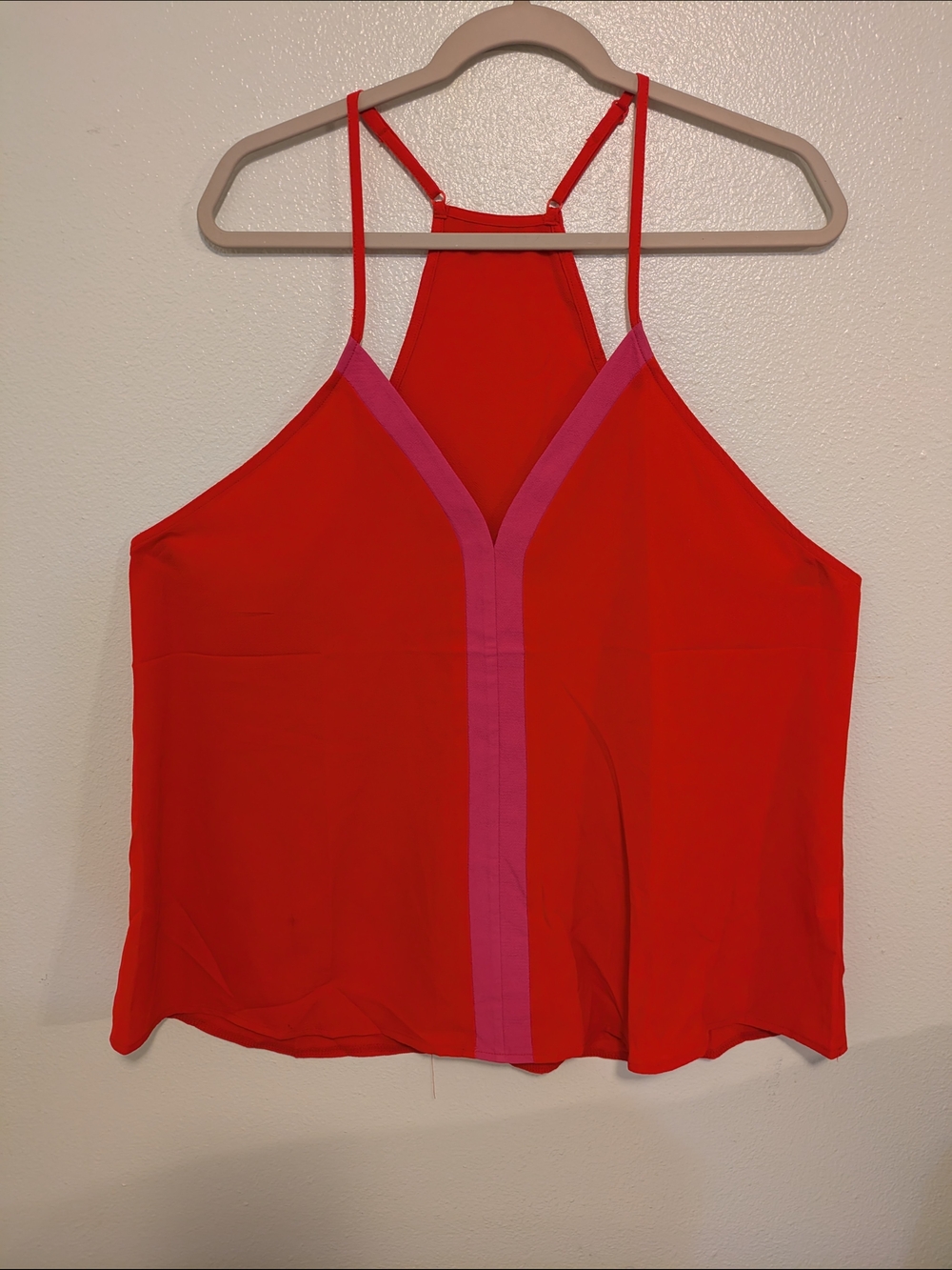 Red Halter Tank Top with Pink Trim